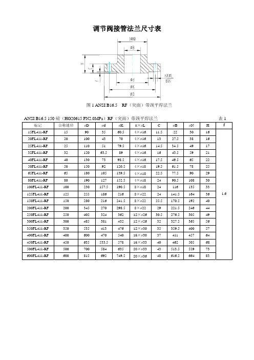 调节阀接管法兰尺寸表