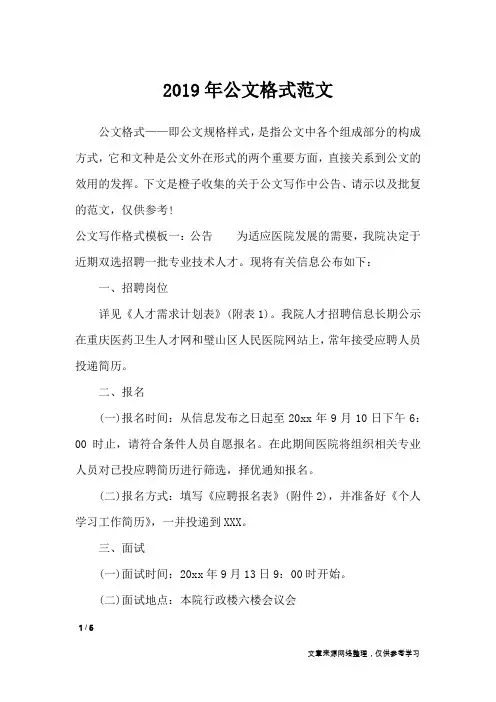 2019年公文格式范文_行政公文
