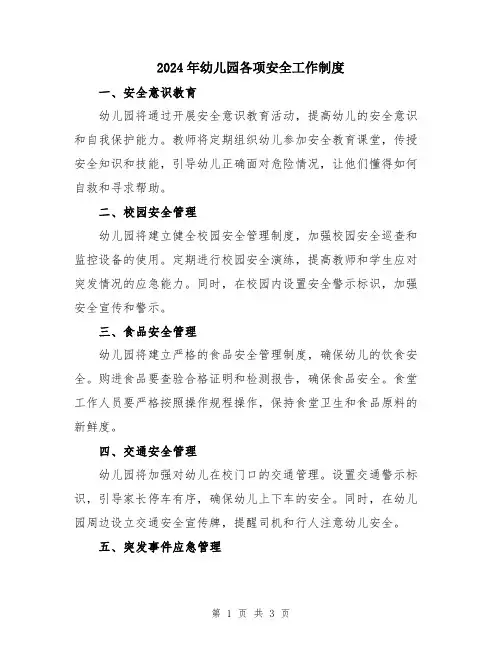 2024年幼儿园各项安全工作制度