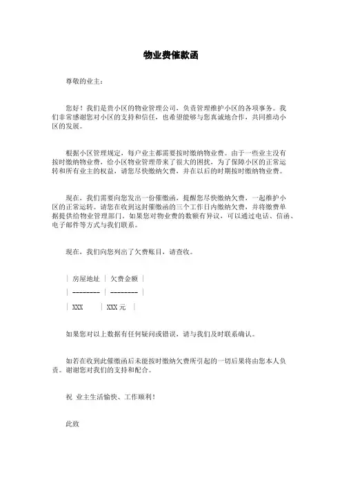 物业费催款函