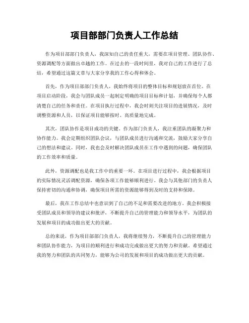 项目部部门负责人工作总结