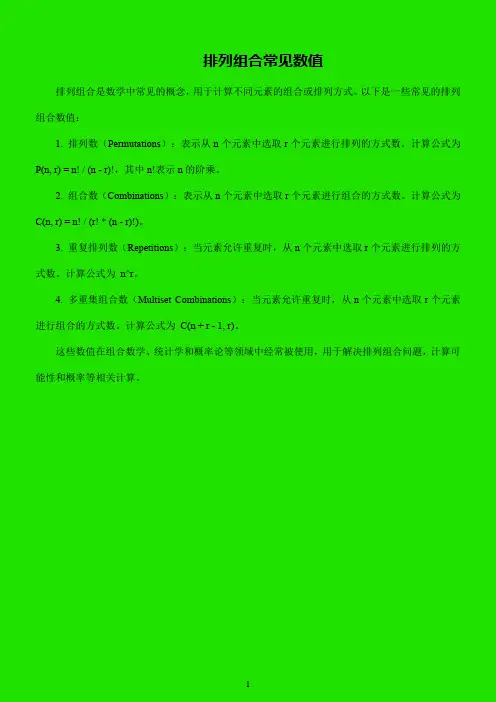 排列组合常见数值