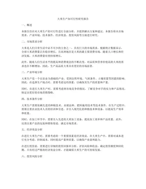 大米生产加可行性研究报告