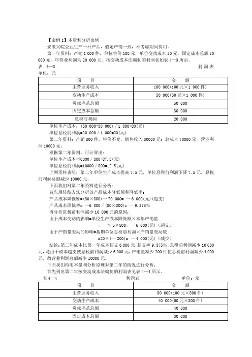 案例1本量利分析案例