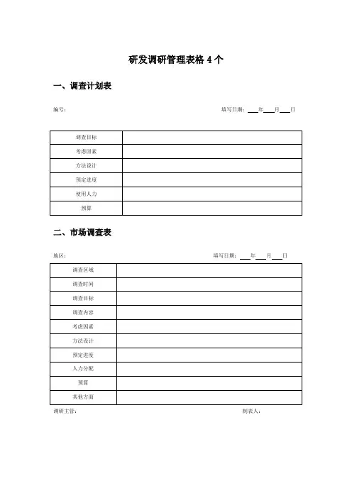 研发调研管理表格4个