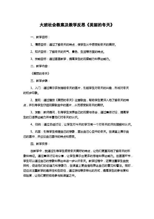 大班社会教案及教学反思《美丽的冬天》