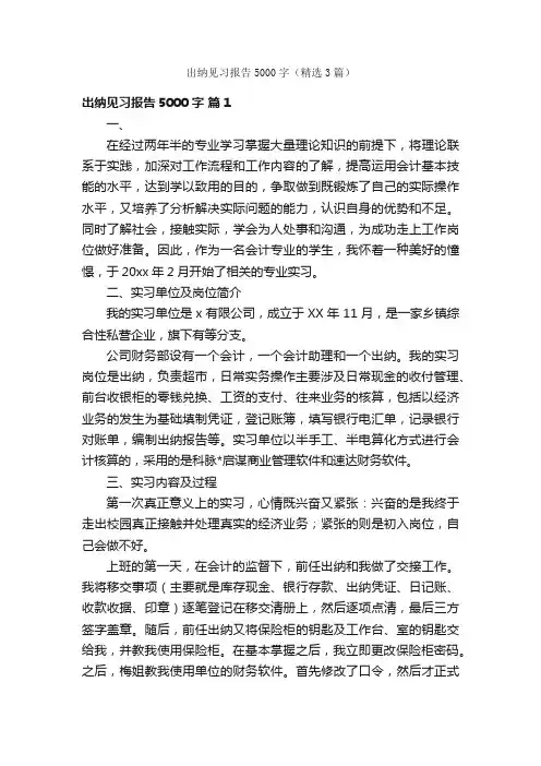 出纳见习报告5000字（精选3篇）