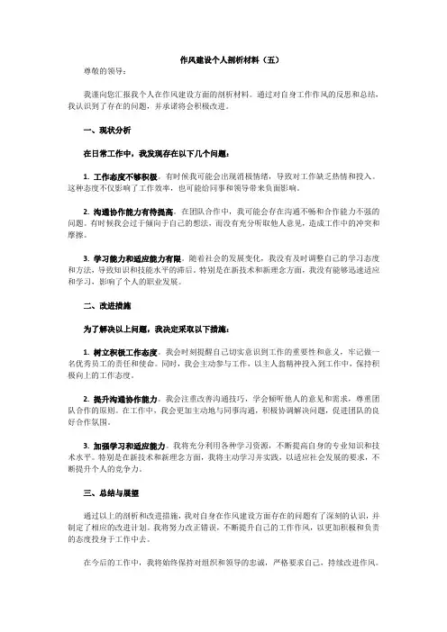 作风建设个人剖析材料 (五)