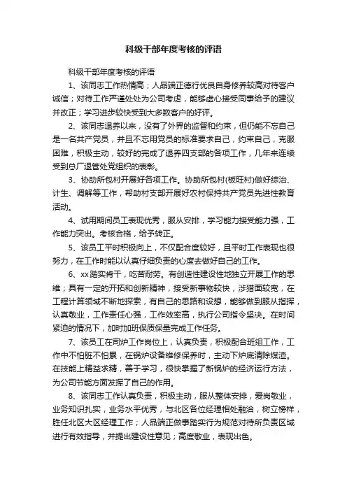 科级干部年度考核的评语
