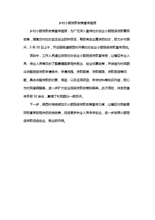 乡村小额贷款政策宣传简报