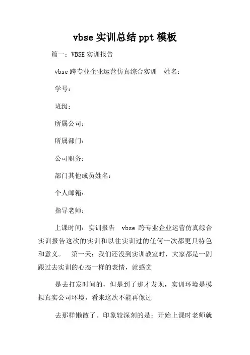 vbse实训总结ppt模板