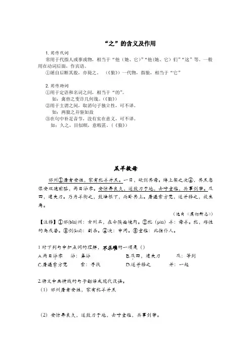 文言文“之”字的用法 部编版 七年级