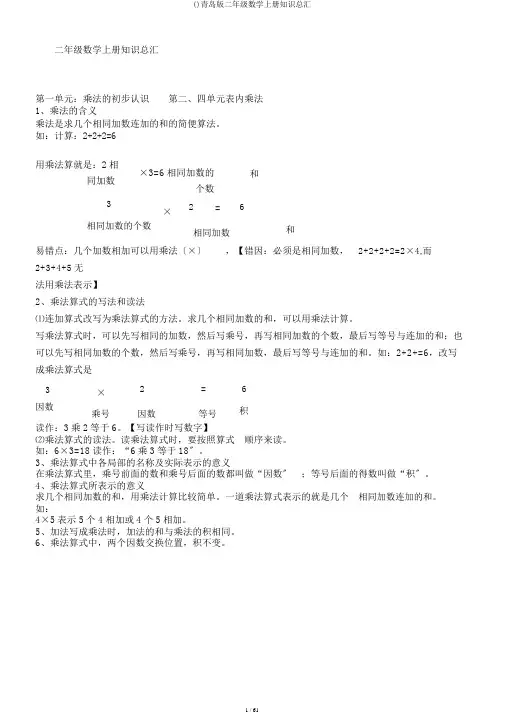 ()青岛版二年级数学上册知识总汇