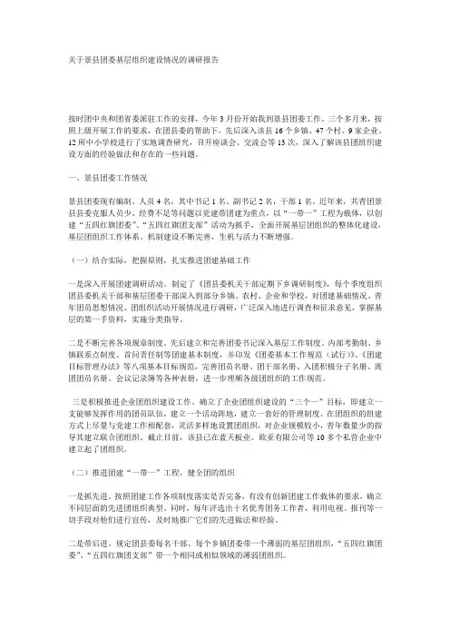 关于景县团委基层组织建设情况的调研报告