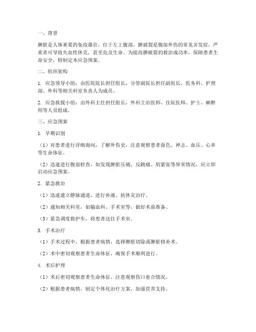 外科脾破裂应急预案