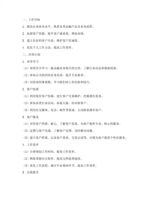 金融业务个人工作计划