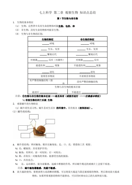 7年级上册第二章观察生物知识点复习总结.doc