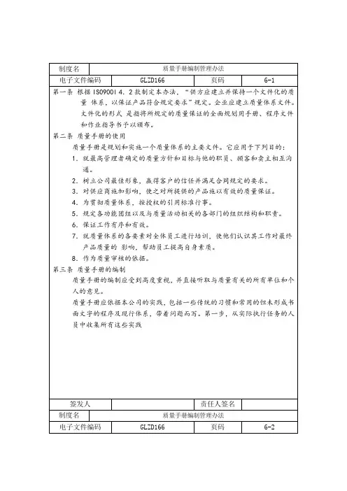 质量手册编制管理办法