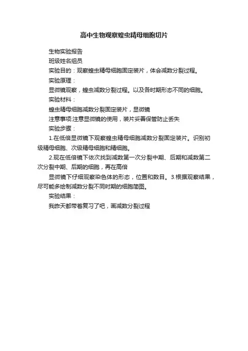 高中生物观察蝗虫精母细胞切片