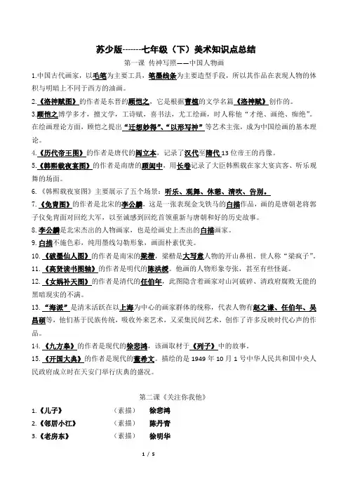 (完整版)苏少版---七年级下册美术复习材料