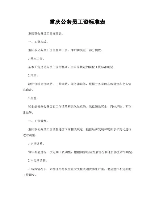 重庆公务员工资标准表