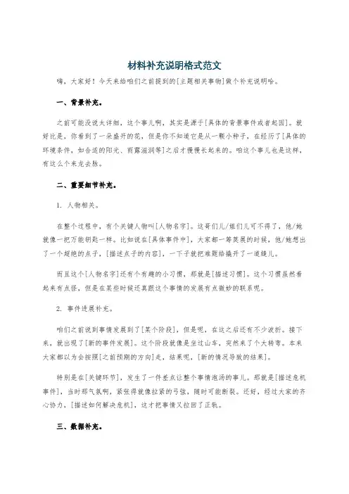 材料补充说明格式范文
