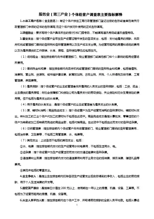 服务业(第三产业)个体经营户调查表主要指标解释