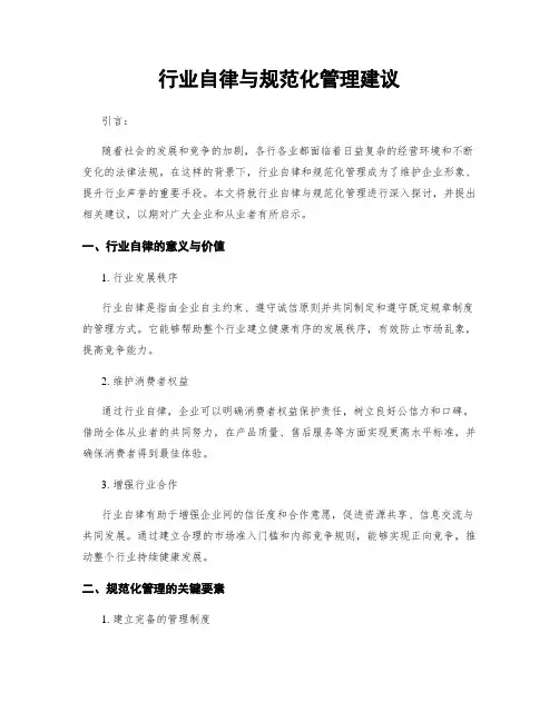 行业自律与规范化管理建议