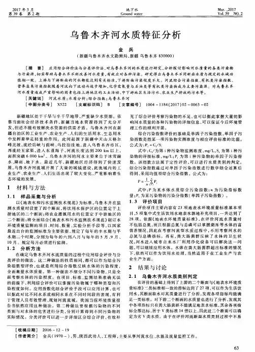乌鲁木齐河水质特征分析
