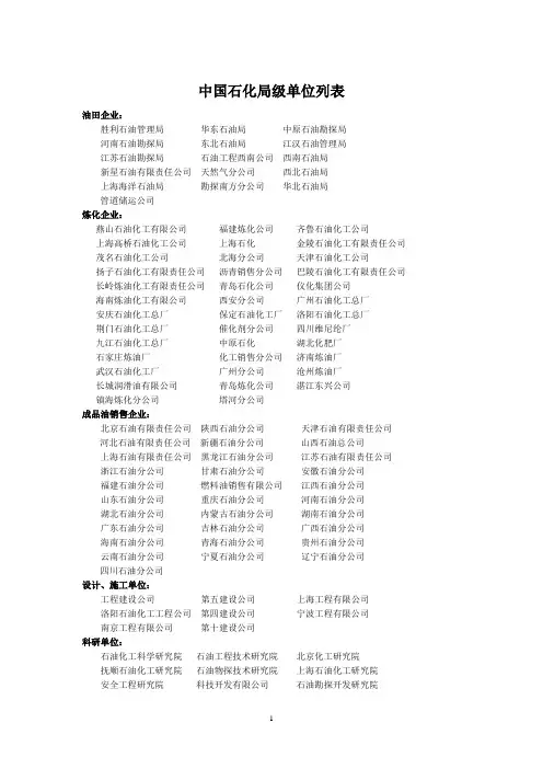 中国石化局级单位列表