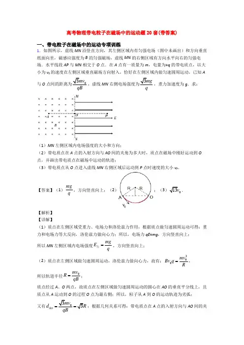 高考物理带电粒子在磁场中的运动题20套(带答案)
