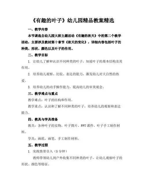 《有趣的叶子》幼儿园精品教案精选