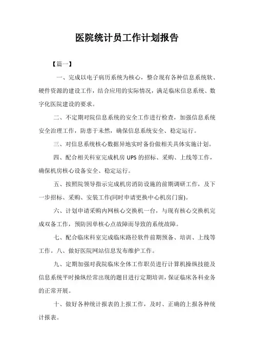 精选医院统计员工作计划报告