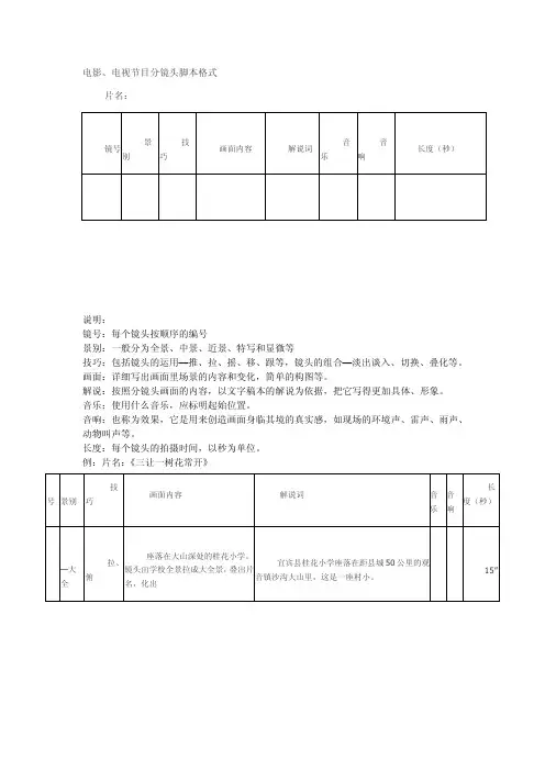 分镜头脚本格式安排