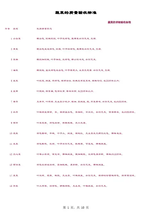 蔬菜的详细验收标准