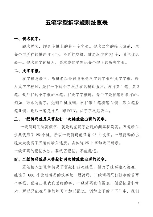 五笔字型拆字规则统览表