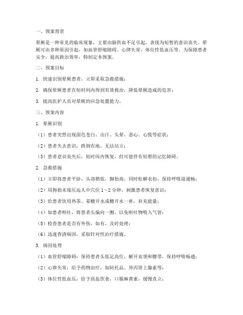 晕厥应急预案