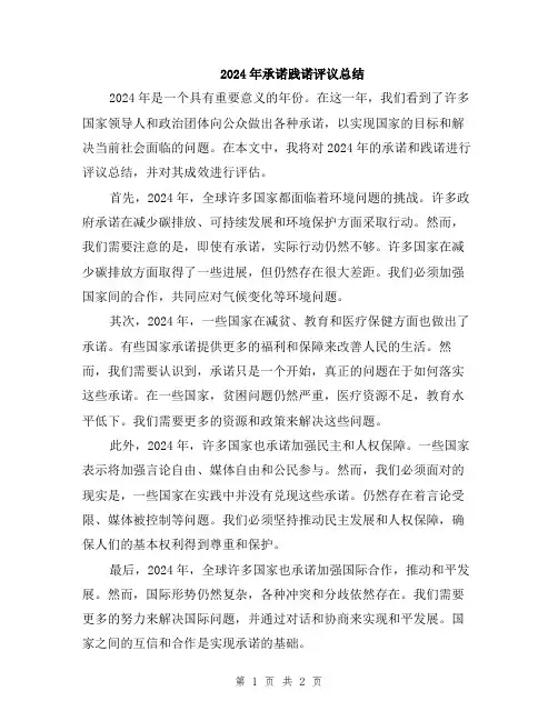 2024年承诺践诺评议总结