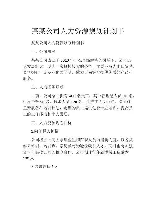 某某公司人力资源规划计划书