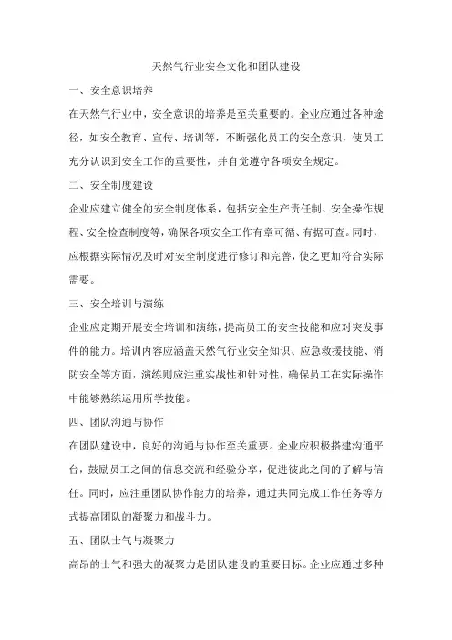 天然气行业安全文化和团队建设