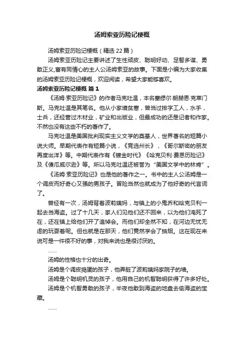 汤姆索亚历险记梗概