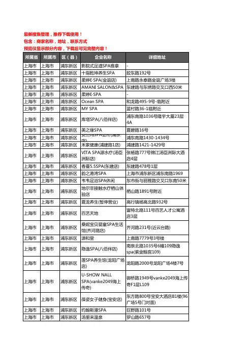 新版上海市上海市浦东新区SPA企业公司商家户名录单联系方式地址大全197家