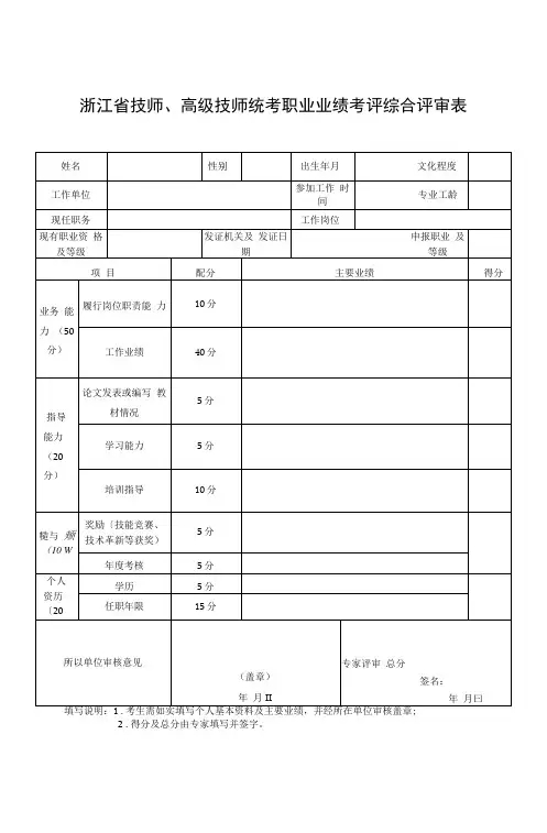 技师、高级技师综合评审表格