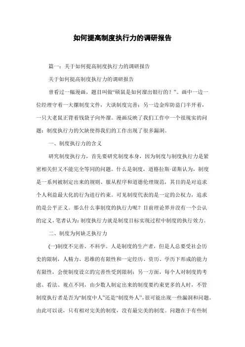 如何提高制度执行力的调研报告