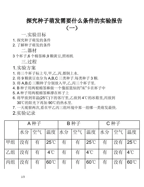 探究种子萌发需要什么条件的实验报告