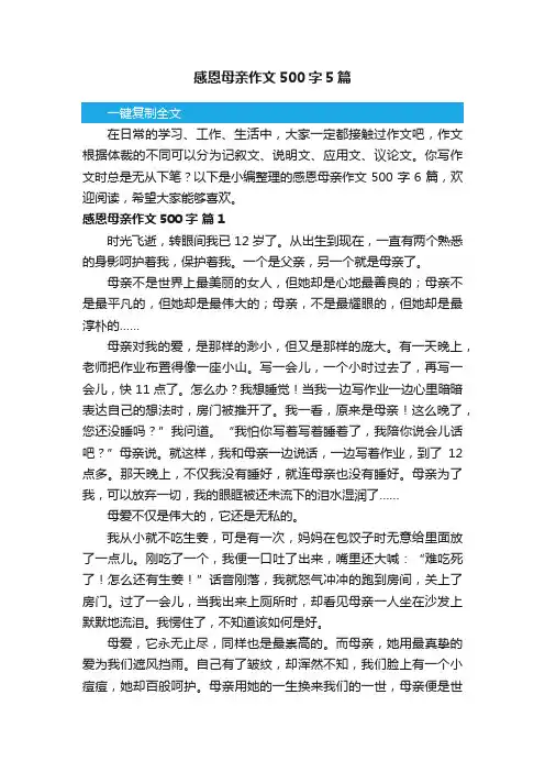 感恩母亲作文500字5篇