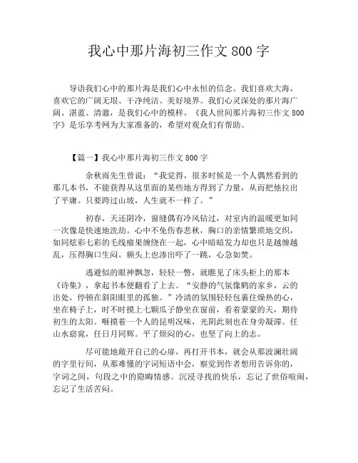 我心中那片海初三作文800字