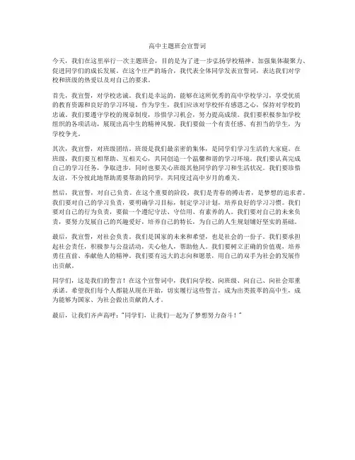 高中主题班会宣誓词