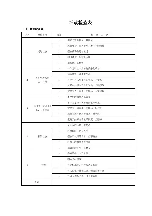 活动检查表