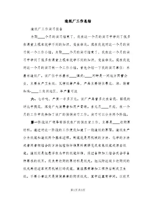 造纸厂工作总结（2篇）